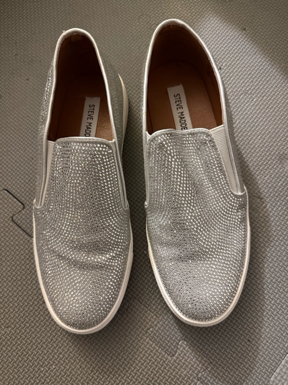 Steve Madden Silver Crystal-Embellished Slip-On Sneakers
